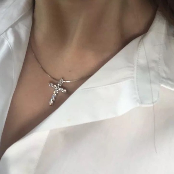 Cubic Zirconia Cross Pendant Necklace - Picture 2 of 7